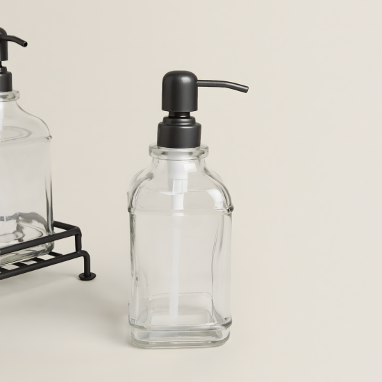Glass Soap Dispenser 2 Pieces with Metal Holder